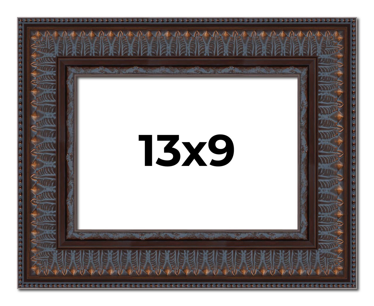 Photo Size 3.5" Wide Ornate Brown Frame - UV Acrylic, Foam Board Backing, Hanging Hardware